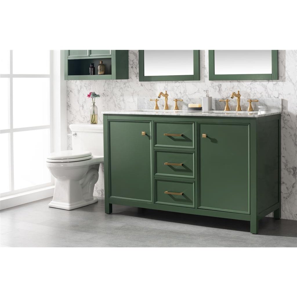 Legion Furniture 54" Vogue Green Finish Double Sink Vanity Cabinet With Carrara White Top WLF2154-VG