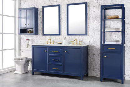 60" Bainbridge Vanity with Double Sinks and Carrara Marble Top in Blue Finish