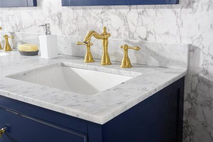 60" Bainbridge Vanity with Double Sinks and Carrara Marble Top in Blue Finish