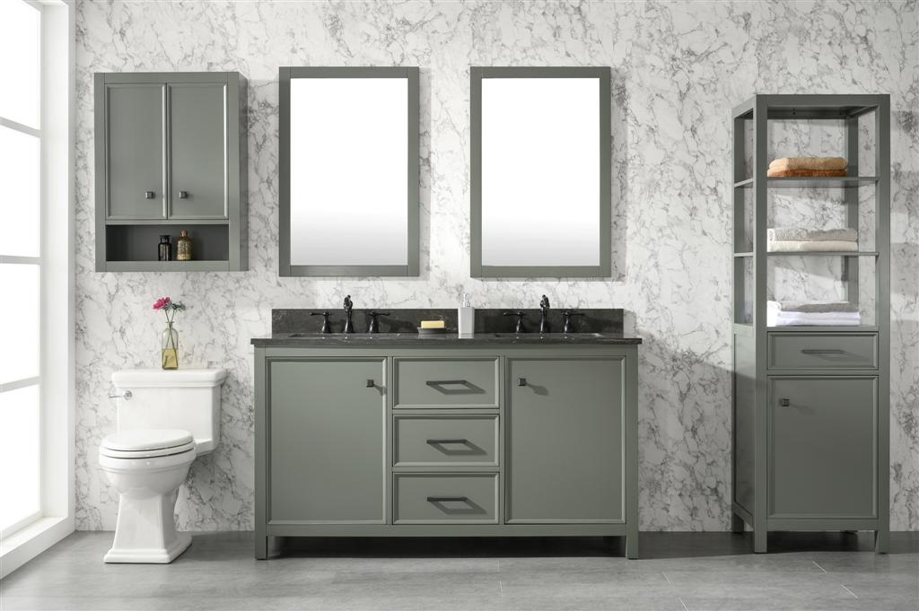 60" Bainbridge Vanity with Double Sinks and Blue Limestone Top in Pewter Green Finish