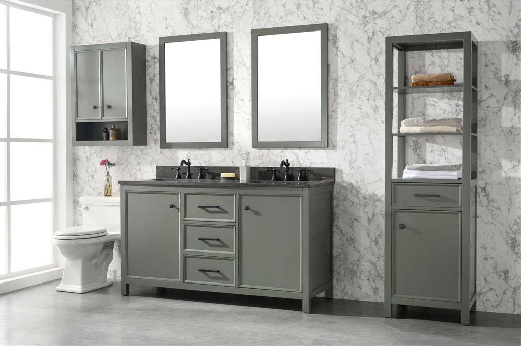 60" Bainbridge Vanity with Double Sinks and Blue Limestone Top in Pewter Green Finish