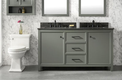 60" Bainbridge Vanity with Double Sinks and Blue Limestone Top in Pewter Green Finish