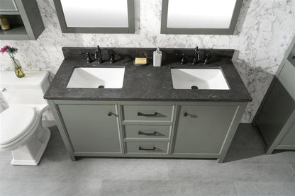 54" Bainbridge Vanity with Double Sinks and Blue Limestone Top in Pewter Green Finish