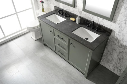 60" Bainbridge Vanity with Double Sinks and Blue Limestone Top in Pewter Green Finish