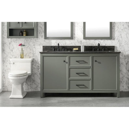 Legion Furniture 60" Pewter Green Finish Double Sink Vanity Cabinet With Blue Lime Stone Top WLF2160D-PG