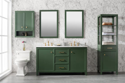 60" Bainbridge Vanity with Double Sinks and Carrara Marble Top in Vogue Green Finish