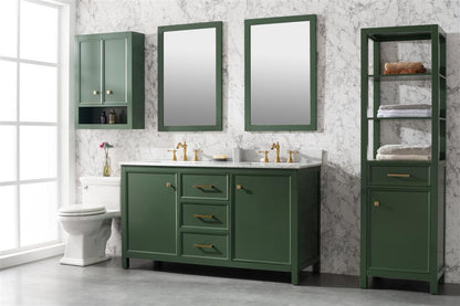 60" Bainbridge Vanity with Double Sinks and Carrara Marble Top in Vogue Green Finish