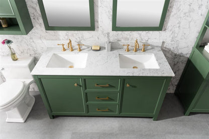 60" Bainbridge Vanity with Double Sinks and Carrara Marble Top in Vogue Green Finish