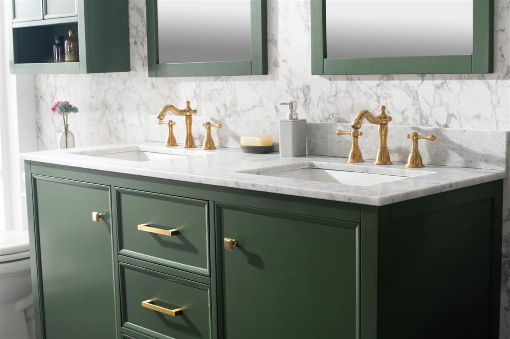 60" Bainbridge Vanity with Double Sinks and Carrara Marble Top in Vogue Green Finish