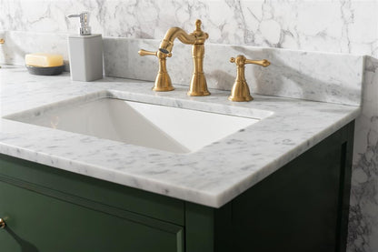 60" Bainbridge Vanity with Double Sinks and Carrara Marble Top in Vogue Green Finish