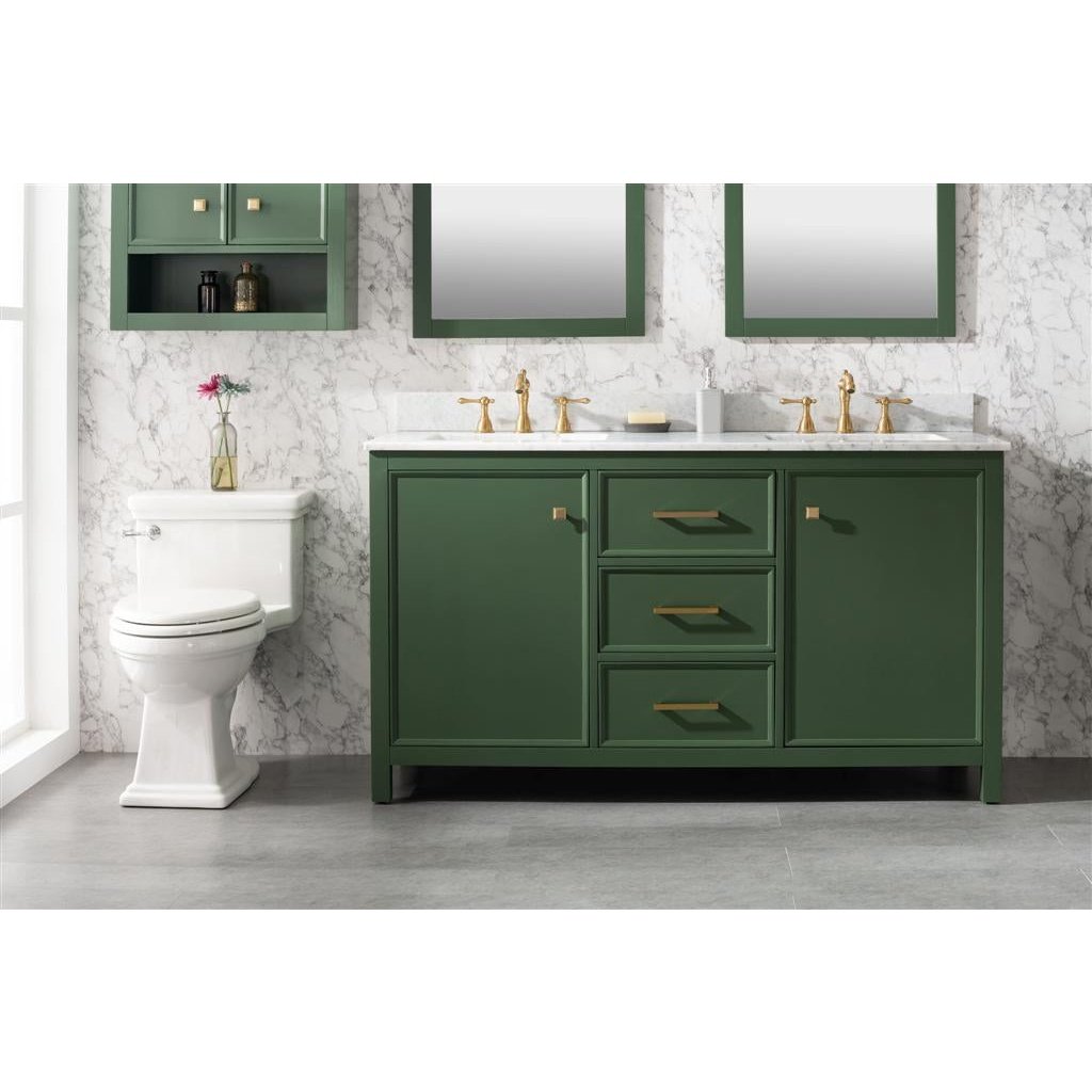 Legion Furniture 60" Vogue Green Finish Double Sink Vanity Cabinet With Carrara White Top WLF2160D-VG