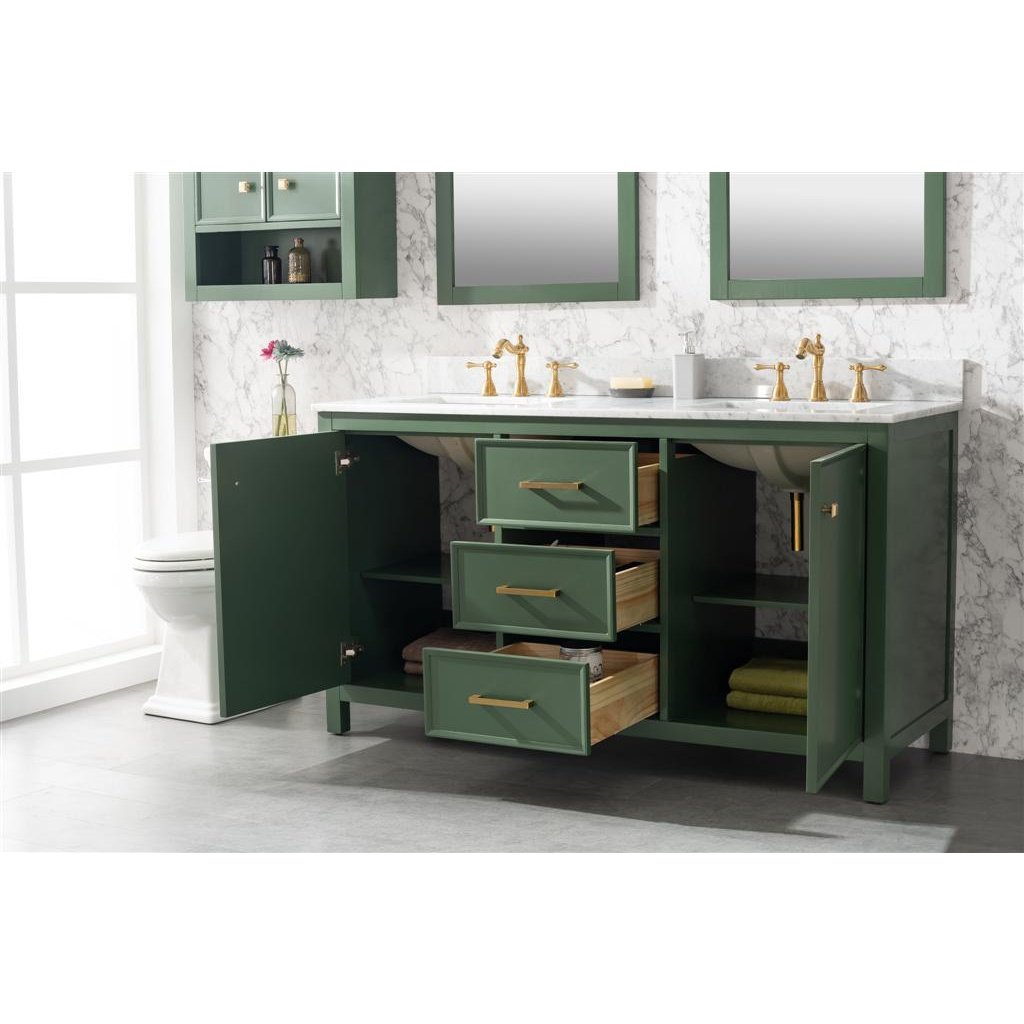 Legion Furniture 60" Vogue Green Finish Double Sink Vanity Cabinet With Carrara White Top WLF2160D-VG