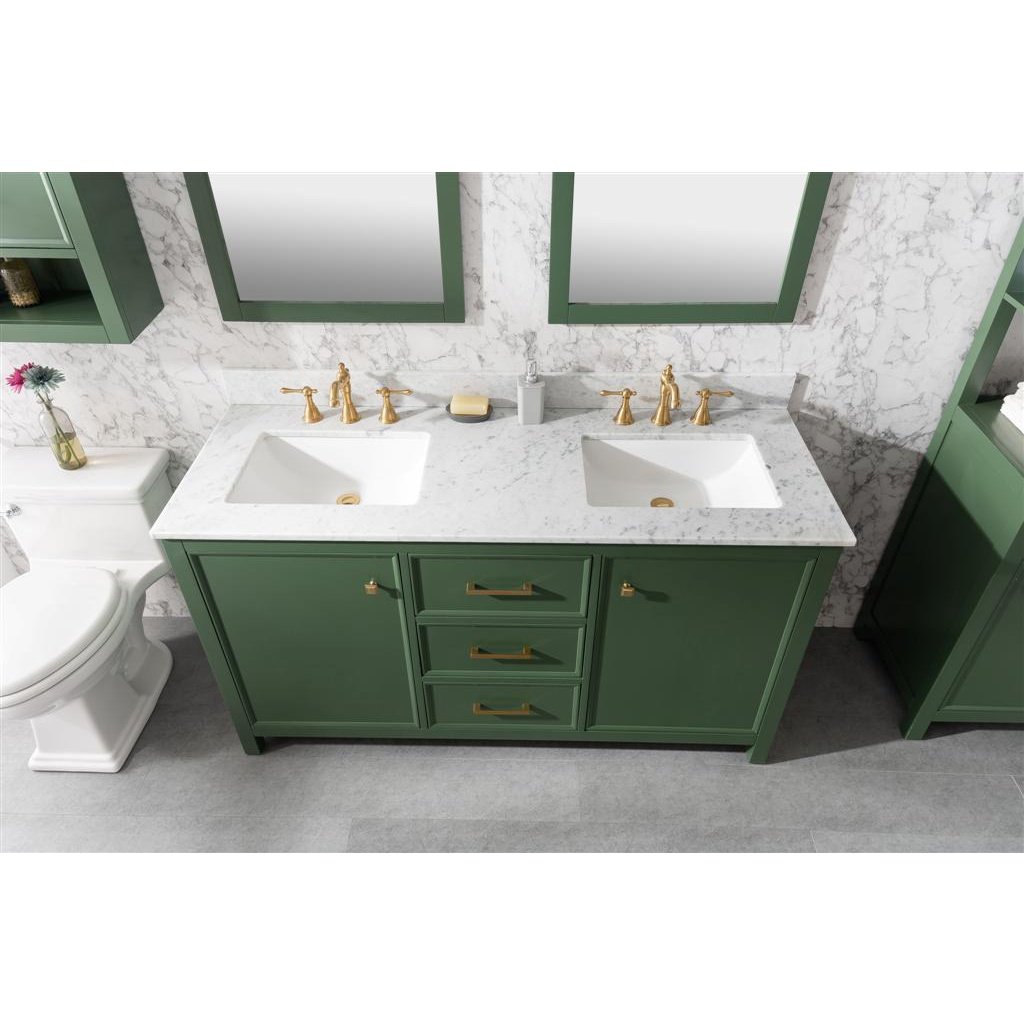 Legion Furniture 60" Vogue Green Finish Double Sink Vanity Cabinet With Carrara White Top WLF2160D-VG