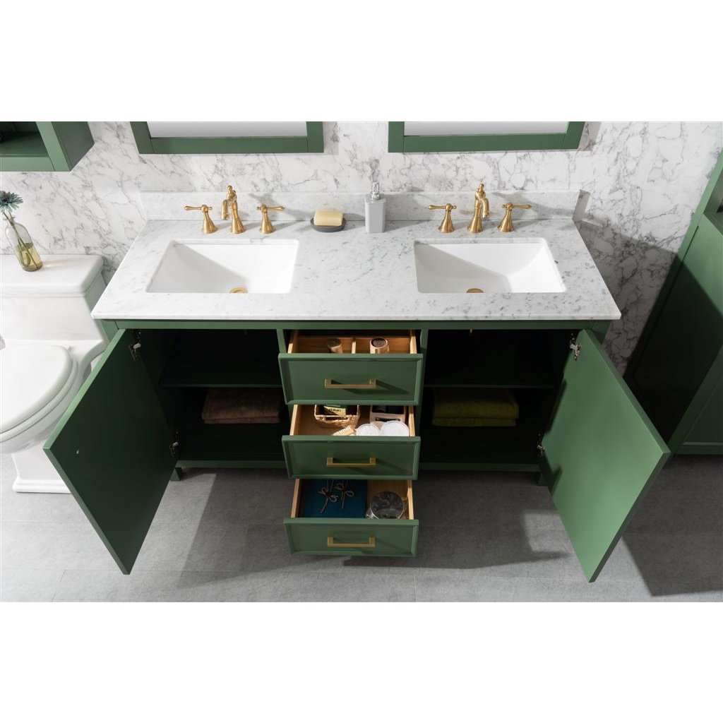 Legion Furniture 60" Vogue Green Finish Double Sink Vanity Cabinet With Carrara White Top WLF2160D-VG