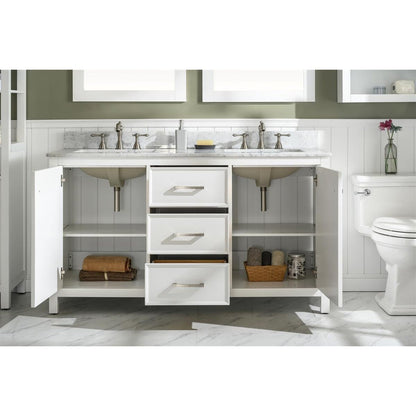 Legion Furniture 60" White Finish Double Sink Vanity Cabinet With Carrara White Top WLF2160D-W