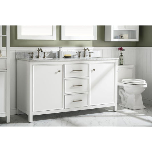 Legion Furniture 60" White Finish Double Sink Vanity Cabinet With Carrara White Top WLF2160D-W