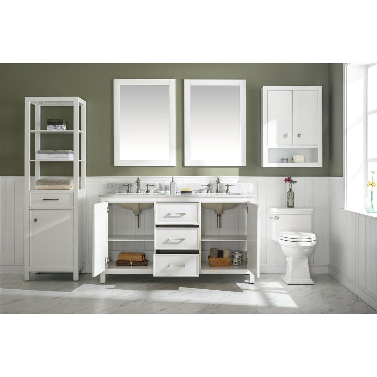 Legion Furniture 60" White Finish Double Sink Vanity Cabinet With Carrara White Top WLF2160D-W