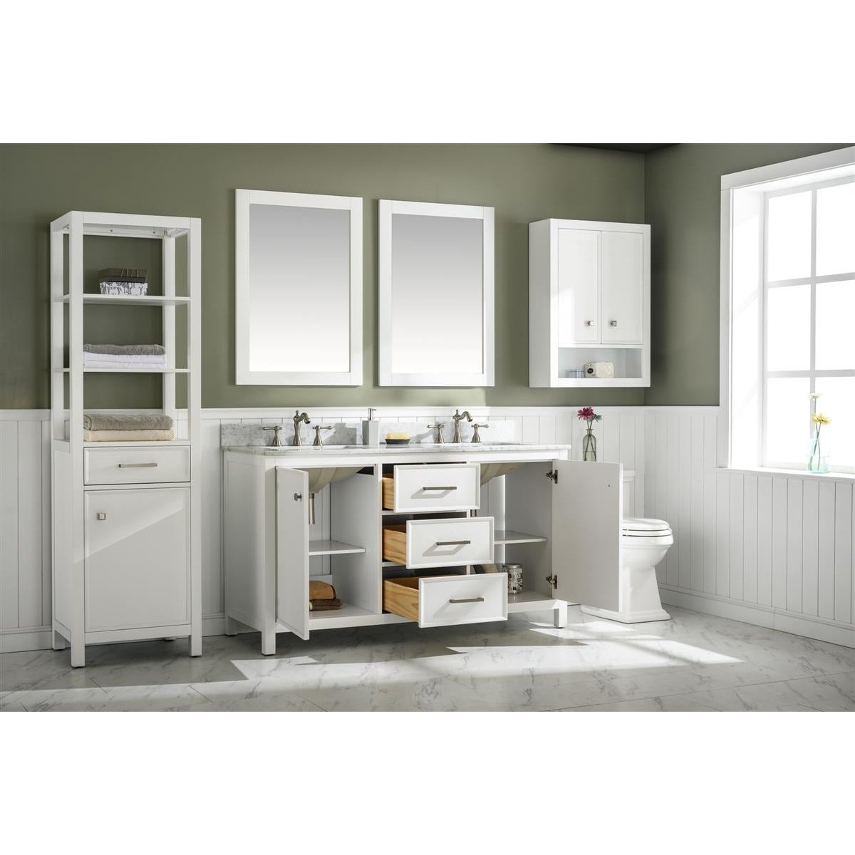 Legion Furniture 60" White Finish Double Sink Vanity Cabinet With Carrara White Top WLF2160D-W