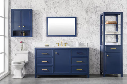 60" Bainbridge Vanity with Single Sink and Carrara Marble Top in Blue Finish