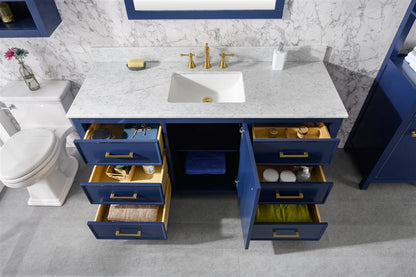 60" Bainbridge Vanity with Single Sink and Carrara Marble Top in Blue Finish