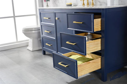 60" Bainbridge Vanity with Single Sink and Carrara Marble Top in Blue Finish