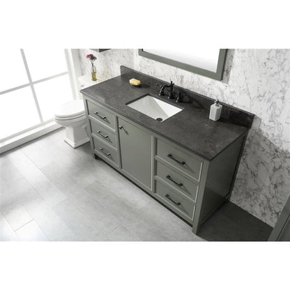 Legion Furniture 60" Pewter Green Finish Single Sink Vanity Cabinet With Blue Lime Stone Top WLF2160S-PG