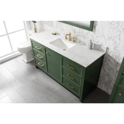 Legion Furniture 60"" Vogue Green Finish Single Sink Vanity Cabinet With Carrara White Top WLF2160S-VG