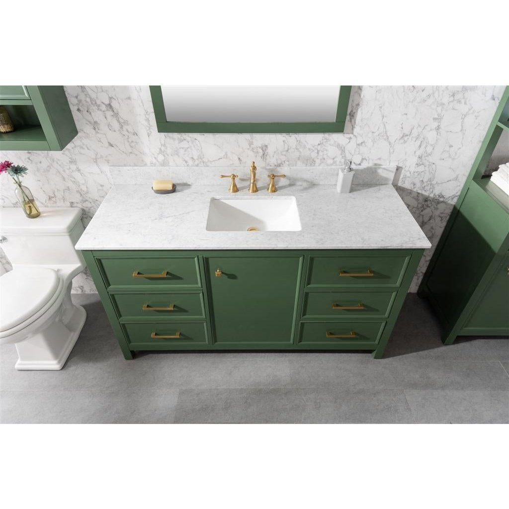 Legion Furniture 60"" Vogue Green Finish Single Sink Vanity Cabinet With Carrara White Top WLF2160S-VG