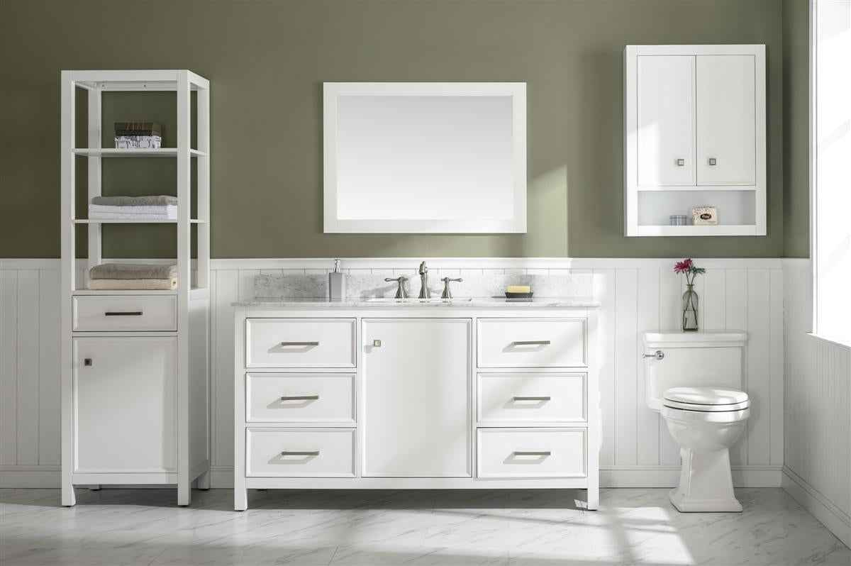 60" Bainbridge Vanity with Single Sink and Carrara Marble Top in White Finish