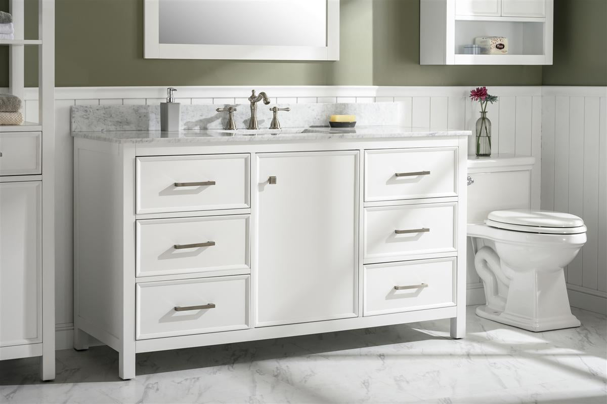 60" Bainbridge Vanity with Single Sink and Carrara Marble Top in White Finish