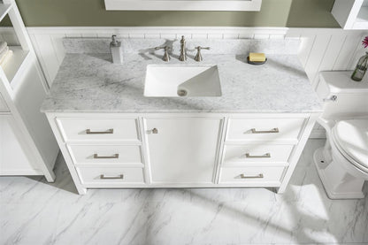 60" Bainbridge Vanity with Single Sink and Carrara Marble Top in White Finish