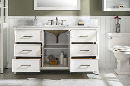 60" Bainbridge Vanity with Single Sink and Carrara Marble Top in White Finish