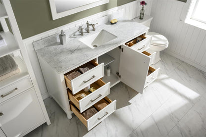 60" Bainbridge Vanity with Single Sink and Carrara Marble Top in White Finish