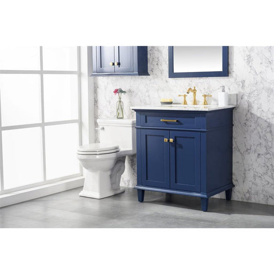 Legion Furniture 30" Blue Finish Sink Vanity Cabinet With Carrara White Top WLF2230-B