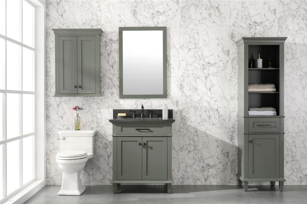 30" Haven Vanity with Single Sink and Blue Limestone Top in Pewter Green Finish