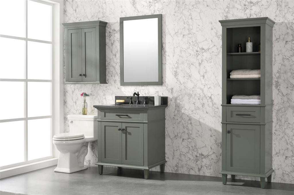 30" Haven Vanity with Single Sink and Blue Limestone Top in Pewter Green Finish