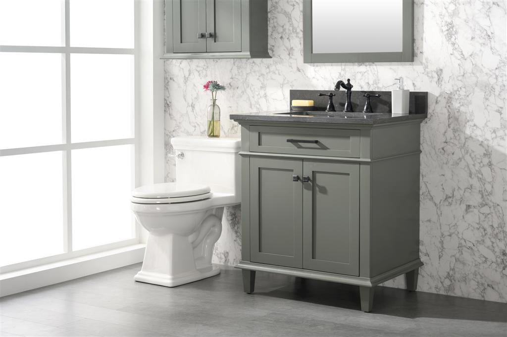 30" Haven Vanity with Single Sink and Blue Limestone Top in Pewter Green Finish