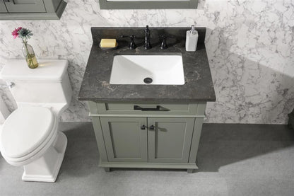 30" Haven Vanity with Single Sink and Blue Limestone Top in Pewter Green Finish