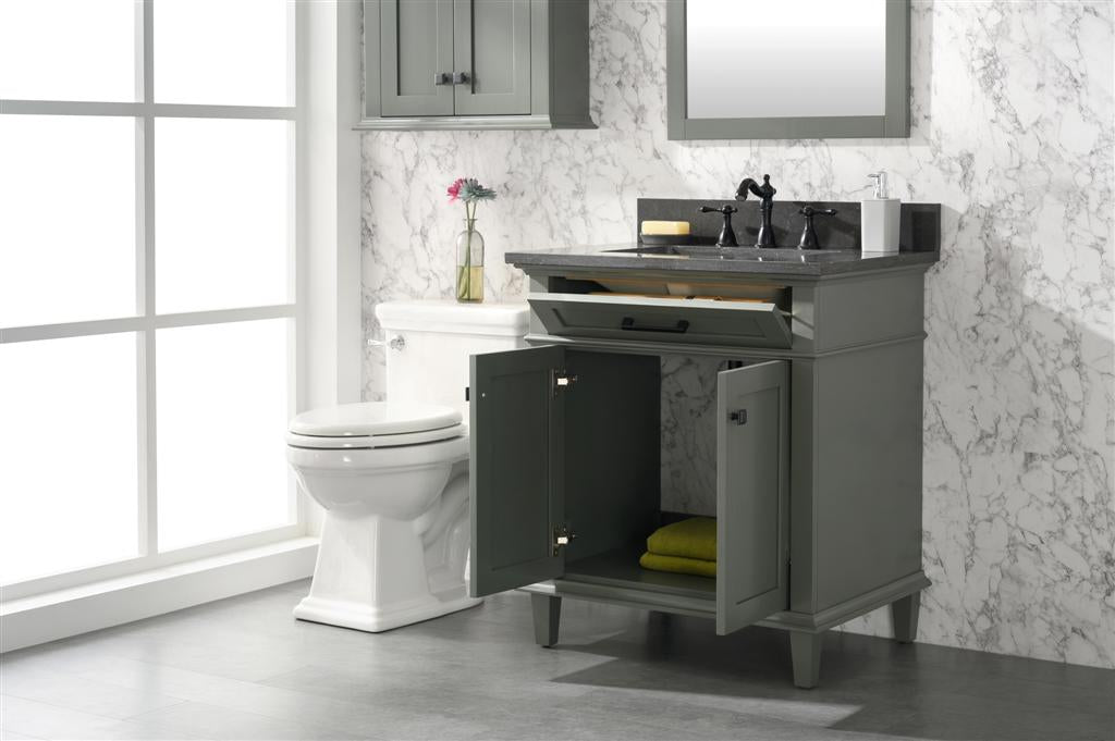 30" Haven Vanity with Single Sink and Blue Limestone Top in Pewter Green Finish