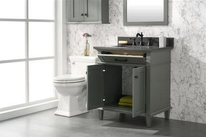 30" Haven Vanity with Single Sink and Blue Limestone Top in Pewter Green Finish