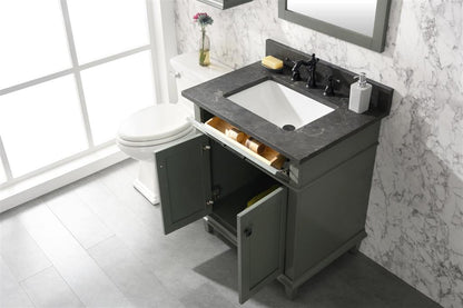 30" Haven Vanity with Single Sink and Blue Limestone Top in Pewter Green Finish