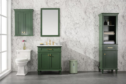 30" Haven Vanity with Single Sink and Carrara Marble Top in Vogue Green Finish