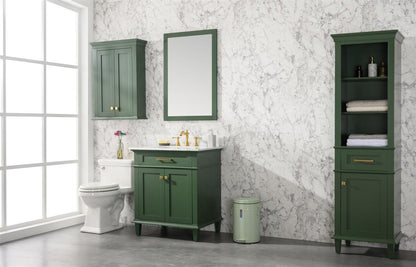 30" Haven Vanity with Single Sink and Carrara Marble Top in Vogue Green Finish