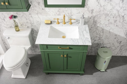 30" Haven Vanity with Single Sink and Carrara Marble Top in Vogue Green Finish