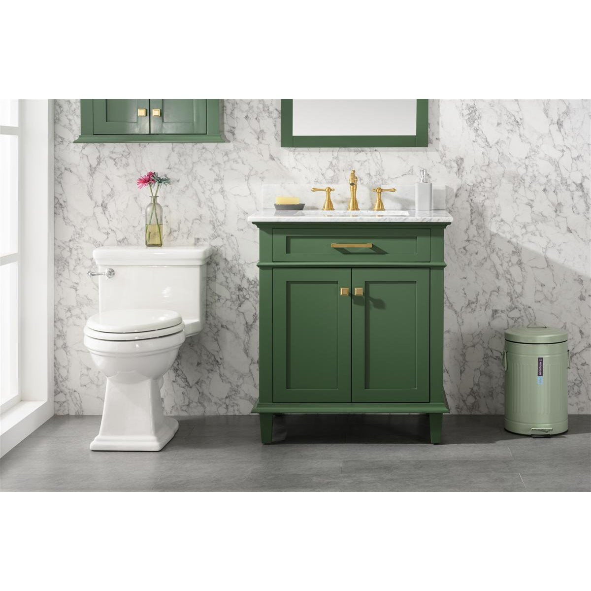 Legion Furniture 30" Vogue Green Finish Sink Vanity Cabinet With Carrara White Top WLF2230-VG