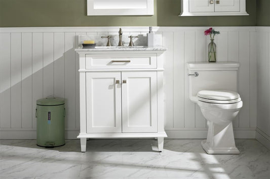 30" Haven Vanity with Single Sink and Carrara Marble Top in White Finish