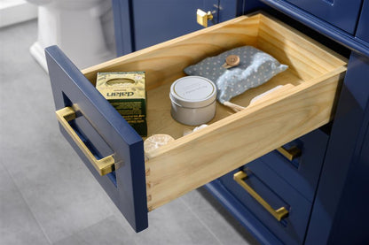 36" Haven Vanity with Single Sink and Carrara Marble Top in Blue Finish