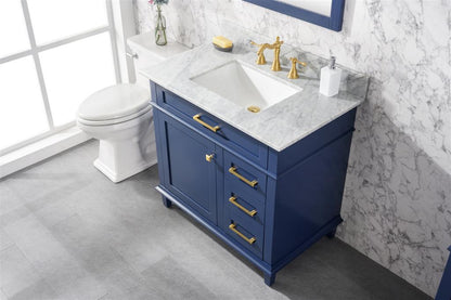 36" Haven Vanity with Single Sink and Carrara Marble Top in Blue Finish