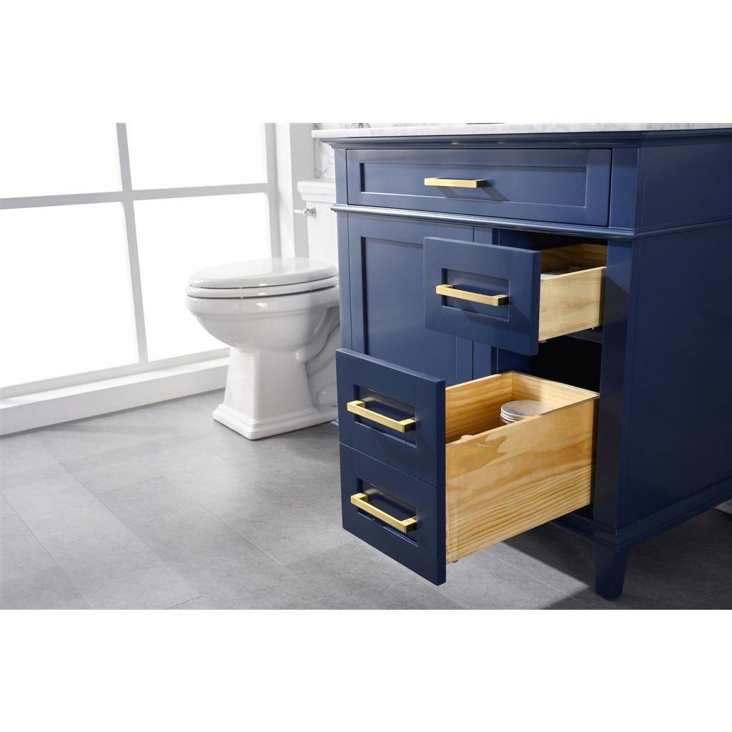 Legion Furniture 36" Blue Finish Sink Vanity Cabinet With Carrara White Top WLF2236-B