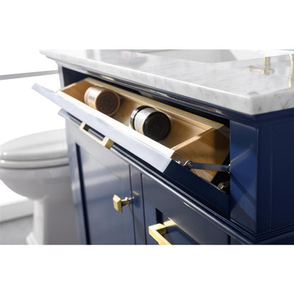 Legion Furniture 36" Blue Finish Sink Vanity Cabinet With Carrara White Top WLF2236-B